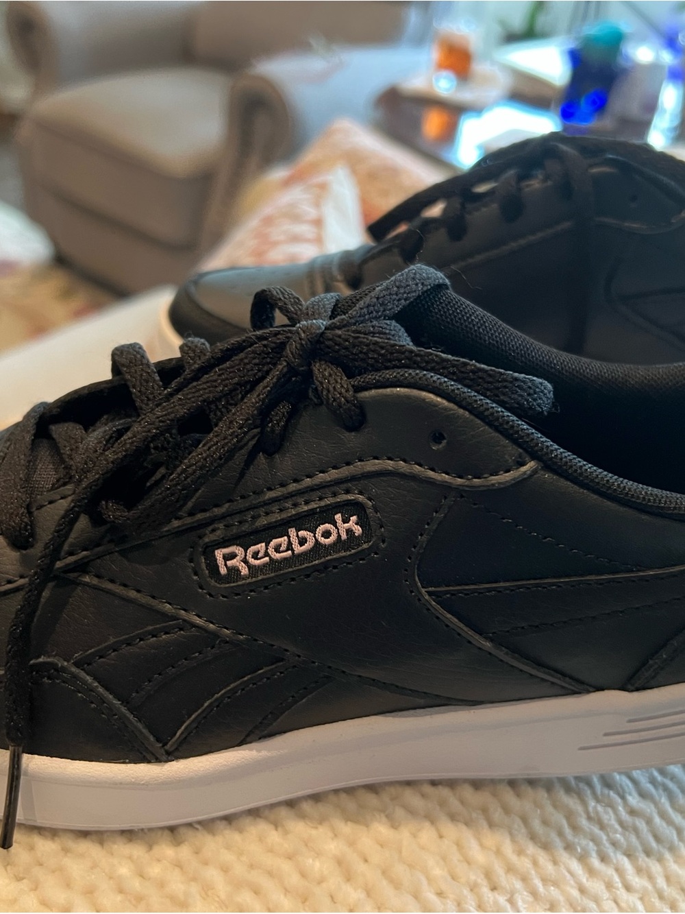 Reebok Black Leather Low-Top Sneakers with White Sole. Never worn.